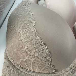 Rene Rofe Lingerie 2 Bra Bundle 36DD Lightly Padded Wirefree Lace Beige Pink New
